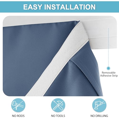 Image of RYB HOME Blackout French Door Curtain - Privacy Thermal Insulated Window Shades for Patio Kitchen Front Entry Back Door Glass Window, Self Adhesive No Drill, 1 Panel, 12 inch W x 69 inch L, Stone Blue