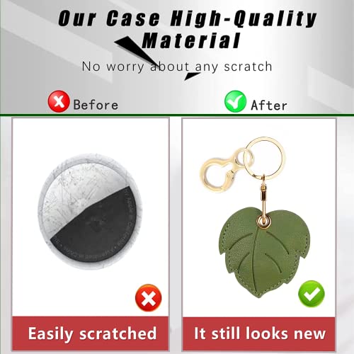 Leather Keychain Holder Case Compatible With Apple Airtag, Cute Protective Air Tag Cover With Keychain Ring, Anti-Scratch Finder Gps Tracker Case For Wallet Keys(Leaf) #TOP3