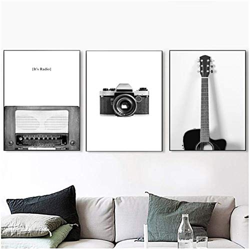 Toile photo déco vintage affiche guitare et radio peinture murale 50x70cm