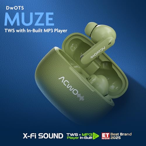 Image of ACwO DwOTS Muze, in-Built MP3 Player, TF Card Support, Recording Mode, Real-Time Audio Listening, Bluetooth Earbuds, Dual Device Connectivity, TWS Wireless Earphones with 45Hrs Playtime (Green)