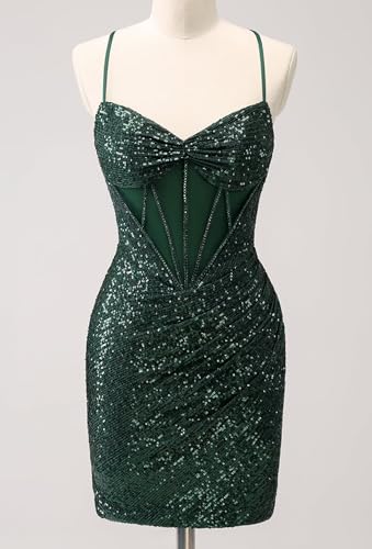 Sparkly Sequin Homecoming Dresses Spaghetti Straps V-Neck Short Prom Dress for Teens Bodycon Ruched DAMA Dress2