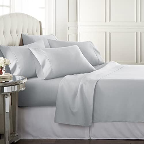 Danjor Linens Light Grey King Size Bed Sheets Set - 6 pc Soft Bedding & Pillowcases Set w/ Deep Pockets - Breathable, Wrinkle Free & Fade Resistant