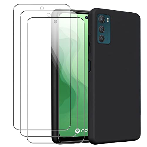 KUSINHOKA Funda para Motorola Moto G42 + [3 Pack] Cristal Templado, Suave Silicona [Anti-Choque] Carcasa Protectora Ultra Fina [Anti-arañazos] TPU Caso Carcasa para Motorola Moto G42 - Negro