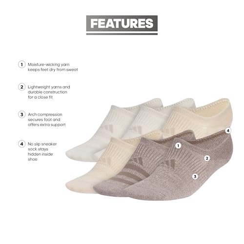 adidas Women's Superlite 3.0 6-Pack Super No Show, Athletic Socks, Invisible Ultra Low-Profile, Cushion & Arch Compression2
