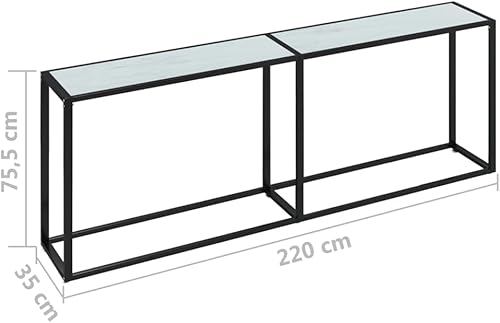 Miniatura 41 de vidaXL Mesa consola rectangular de vidrio templado en negro, para sala de estar, mesa auxiliar de acero con recubrimiento en polvo, mesa para Negro