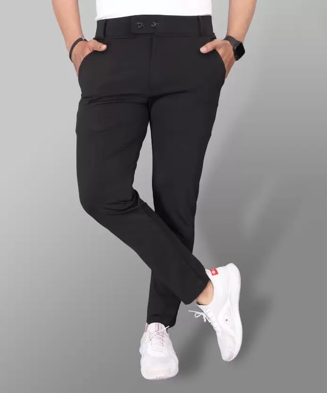 Image of Men's Stylish Slim Fit Lycra Blend Trousers - Pack of 2 (Combo) Formal Pants for Men | Stretchable Regular Office Formal Wear | Comfortable Solid Casual, Business, and Work Trousers for Men