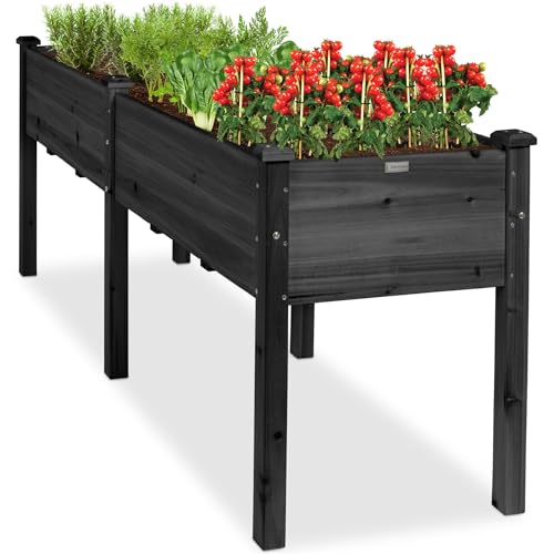 Image of Best Choice Products 72x24x30in Raised Garden Bed, Elevated Wood Planter Box Stand for Backyard, Patio, Balcony w /Divider Panel, 6 Legs, 300lb Capacity - Black