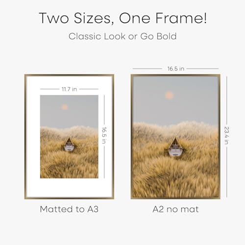 Image of Homeforia A2 Bronze Picture Frame, High-End Metal, A3 Mat, Glass | High End Aluminum, Tempered Glass, Acid-Free A3 Removable Mat, A2 Edge-to-Edge Display, Wall Kit, Set Of 3