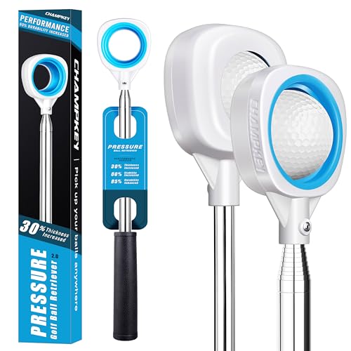 CHAMPKEY Performance Golf Ball Retriever Single Sided - Durable Stainless Steel Shaft with Non-Slip Grip | Golf Accessory for Water Hazards | Select from 9Ft/12Ft/14.5Ft/16.3Ft Lengths (9Ft)
