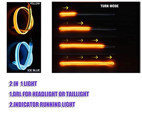 Image of WolkomHome Car Accessories Light for for Tata Indigo CS -Headlight Led Tube Strip, Flexible Drl Daytime Running Silica Gel Strip Light,(Yellow,White)