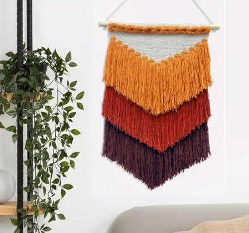 Macramé tissé main à chevrons suspendu mural en coton orange