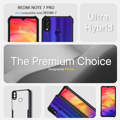 Image of Outlouders Back Cover for Mi Redmi Note 7 / Note 7 Pro /Note 7S | Ultra Hybrid Transparent | Full Camera Protection | Raised Edge | Crystal Clear Bumper Case (Black)