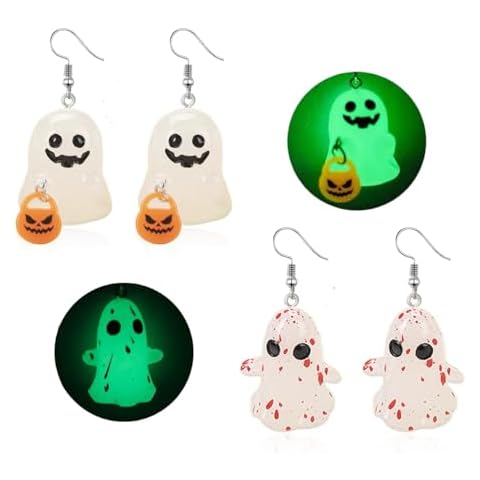 ShinyStyle J4You 2 Pairs Halloween Earrings for Women Ghost Glow in The Dark Earrings Cute Halloween Dangle Earrings Spooky Pumpkin Halloween Jewelry Halloween Accessories for Women Cover