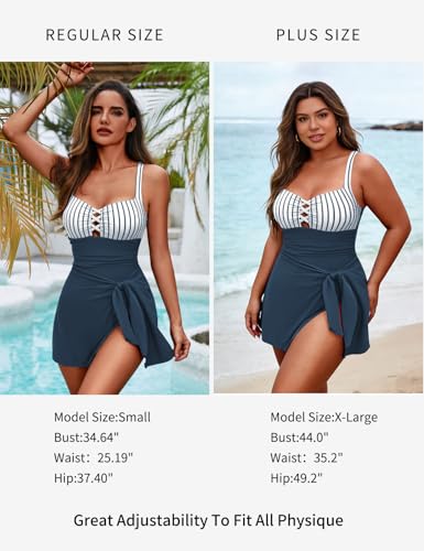 Image of Zilcremo Swim Dress for Women Tummy Control One Piece Swimsuit Wrap Swimdress Square Neck Skirted Bathing Suit Swimwear