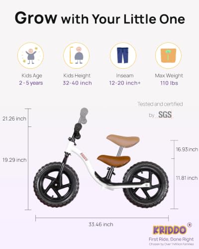 Image of KRIDDO Toddler Balance Bike 2 Year Old, Age 24 Months to 5 Years Old, Early Learning Interactive Push Bicycle with Steady Balancing, Gift Bike for 2-5 Boys Girls, White