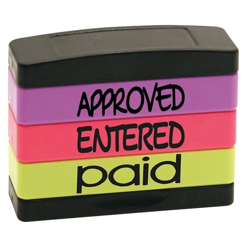 Stack Stamp Pre-Inked Triple Message Stamp, Approved, Entered, Paid (8802)