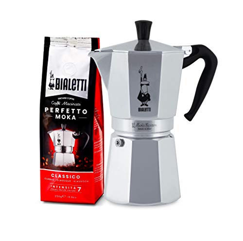Bialetti 0001166/X2 Cafetière Italienne, Aluminium, Argent, 12 Tasses + Perfetto Moka Café Moulu Classico (Classic) Torréfaction Media 250 gr
