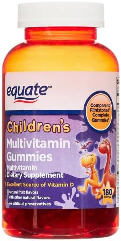 Equate Children's Multivitamin Dietary Supplement Gummies, Natural Fruit Flavor, 180 Count + Sticker.