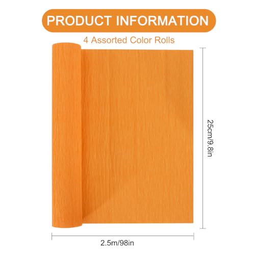 Image of BEISHIDA Yellow Orange Pink Crepe Paper Roll, 4 Rolls Crepe Paper Sheet