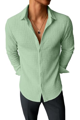 Image of Men's Casual Button Down Shirts Long Sleeve Linen Shirt Fashion Textured Beach Summer Shirts| Men Stylish Shirt | Men Fancy