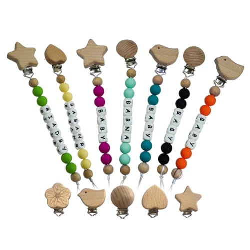 Image of Personalized Pacifier Clips with Name Custom Silicone Beaded Chain Pacifier Holder Stroller Gifts for Baby Boys Girls