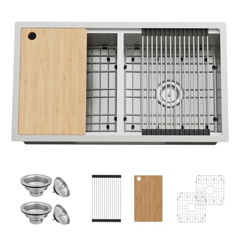 33"x19" Kitchen Sink Workstation - 50/50 Double Bowl Stainless Steel