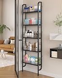 Ornestia Slim Space-Saving Storage Shelf, Behind The Door Bathroom Shelf Narrow 5-Tier,Freestanding Narrow Shelving Unit for Bathroom, Kitchen, Closet and Laundry Room Black