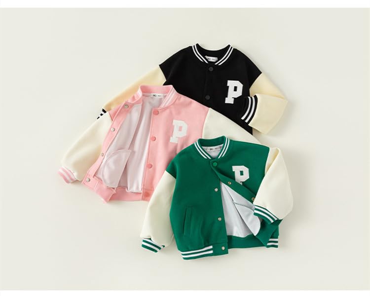 Children's Color Block Letter Jacket With Warm Plush Button Outwear For Autumn And Winter Campus Baseball Top2