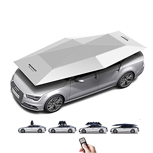 CHHMAELOVE 4.2m 4.8m Fully Automatic Car Umbrella Tent with Remote Control Folded Portable Sun and Weather Shelter Car Parasol Car Cover Automobile Protection Keeping Vehicle Cool Grey4.8M