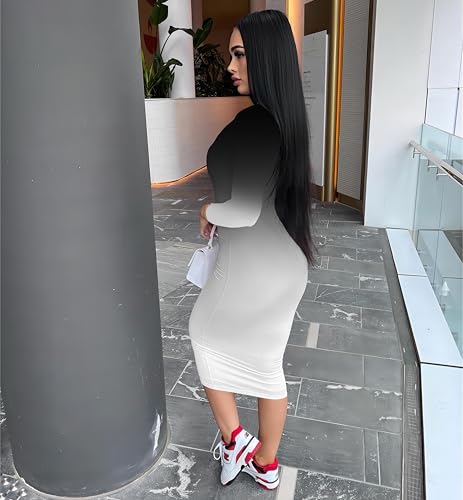 Image of Nimsruc Womens Autumn Casual Sexy Long Sleeves Bodycon Dress Basic Pencil Midi Club Dresses