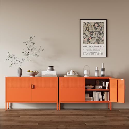 Image of Metal Storage Cabinet,2 Door TV Stand, Metal Mesh Accent Cabinet | Magnetic Door Closure,Low Storage Cabinets with Doors and Shelf for Home,Office,Living Room