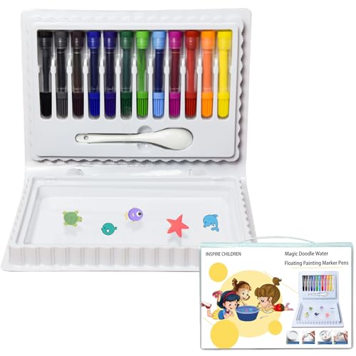 Pensas De Dibujo - Pensas De Pintura Flotante De Agua Para Niños | Marcadores De Pizarra Conjunto | Pluma De Agua Mágica | Las Manualidades De 12 Colores Usan Marcadores Borrables Con Cuchara Para Niñ