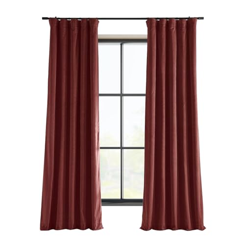 HPD Half Price Drapes Signature Velvet Thermal Blackout Curtains for Living Room 120 Inch Long (1 Panel) Rod Pocket Insulated Blackout Curtains for Bedroom Window Curtains, 50W x 120L, Crimson Rust
