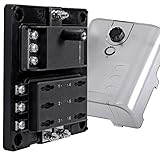 6-Circuit Blade Fuse Block With Thumbscrew Cover [LED Indicator] [Negative Ground Connections] [Dual Independent Positive Connections] [Stainless Steel Corrosion Protection] ATC/ATO/ATF Max. 180A Fuse