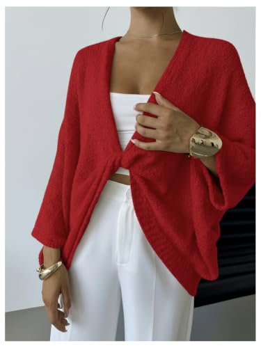 Image of GORGLITTER Women's Oversized Fall Wrap Sweater Cropped Bat Wing Knit Tops
