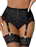 ohyeahlady Sexy Porte jarretelles Dentelle avec 6 Clips Métalliques Guepière Grande Taille Porte Jartelle Taille Haute Jarretelle Ceinture Pour Bas Sous vêtement(M L,Noir)