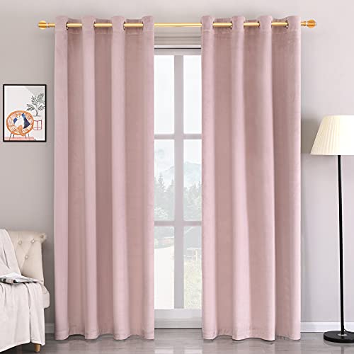 Image of Super Soft Luxury Velvet Curtains for Living Room Light Blocking Velvet Curtain Panels Privacy Grommet Window Drapes for Bedroom/Sliding Glass Door, 2 Panels (Pink, 52W*96L)