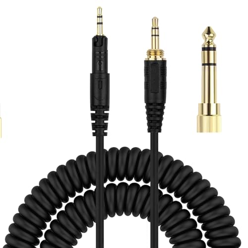 Image of Replacement ATH-M50x Cable Coiled Cord Compatible with Audio Technica ATH-M40x, ATH-M50x, ATH-M70x, ATH-M60x Headphones, 2.5mm to 3.5mm Audio Cord with 6.35mm Adapter