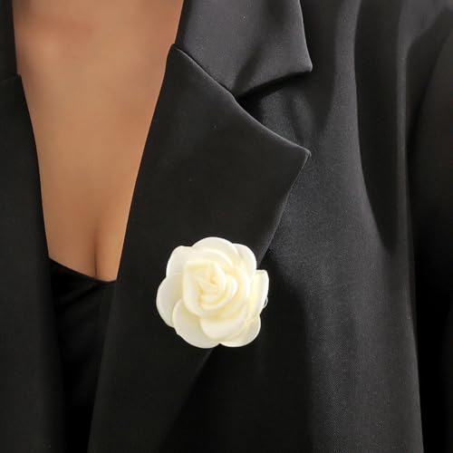 Image of Handmade Camellia Flower Boutonniere Stick Brooch for Women Bohemia Fabric Floral Lapel Pin Stylish Vintage Pin Corsage for Women Jewelry Gifts