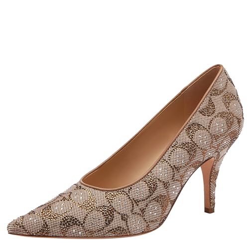 COACH Daisy Crystal Signature Jacquard Pump Tan