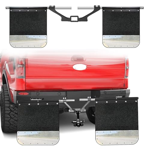 Image of 2 inch 2.5 inch 3 inch Hitches Mounted Truck Mud Flaps with Stainless Steel Plates, Stone Guards for Trucks, Adjustable Width & Height Universal Fit for Most Vehicles