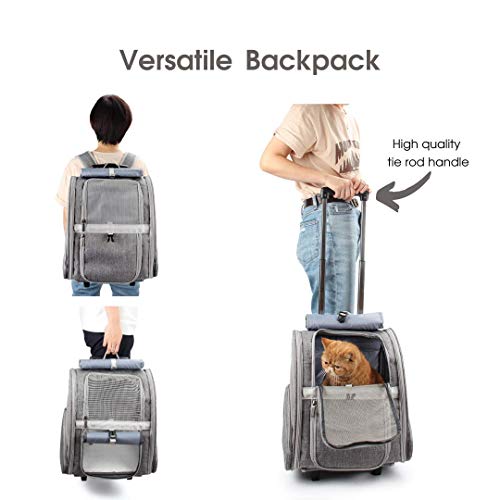 Image of LOLLIMEOW Pet Rolling Carrier, Dog Backpack with Wheels,Cats,Puppies Travel Bag with Wheels,Dog TrolleyiE†Greyia€