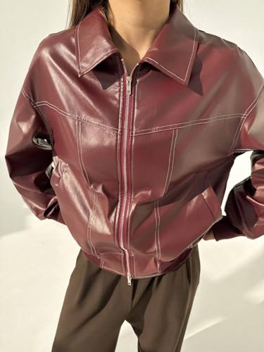 Chic Burgundy Women's Fall Winter Jacket with Stand Collar – Cozy & Classy for Any Occasion! - Image 7
