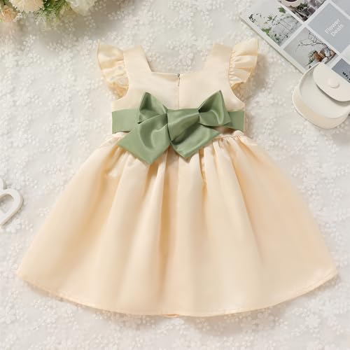 Baby Flower Girl Satin Formal Wedding Dress Contrast Color Bowknot Infant 1st Communion Dress Toddler Birthday Outfits4