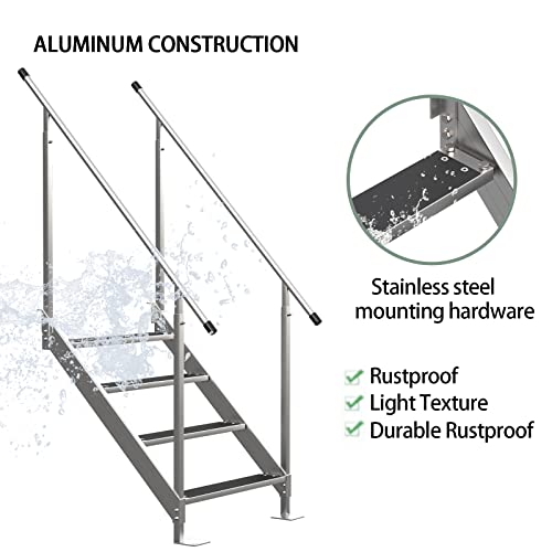 Unkle Metal Dock Ladder Aluminum 4 Steps Pontoon Boat Ladder 350 Lbs Load Wider Pedals Hand Railings Anti-Slip Rubber Mat Removable Deck Flip Up Dock Swim Ladder Lake Marine Boarding Steps Pool Yacht #TOP4