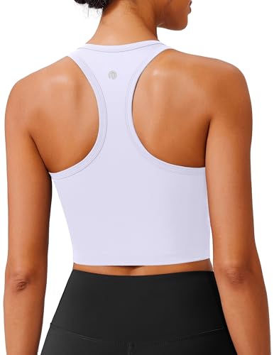 PINSPARK Longline Sports Bras for Women Racerback Workout Tank Tops Light Support Athletic Top Soft Pilate Outfits, B White Medium