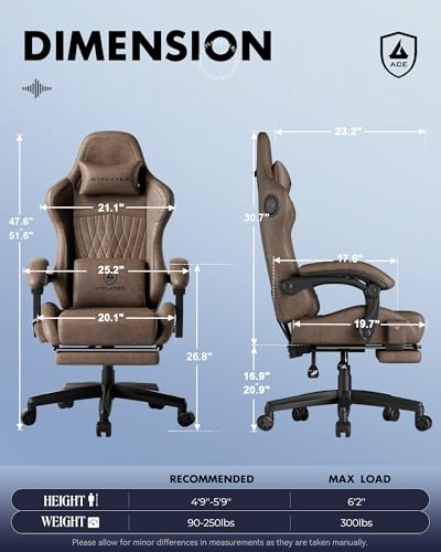Image of GTPLAYER Ace Pro Gaming Chair, Built-in Speakers & Reclining Footrest | Ergonomic High-Back Chair with Lumbar Support, Linkage Armrest & Padded Seat for Home Office Gaming, Brown