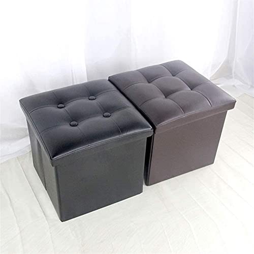 Pouf cube en simili-cuir noir avec coffre de rangement et couvercle - 5