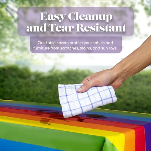 Image of Grandipity Carnival Pride Rainbow Banner Theme 24 Pack Premium Disposable Plastic Tablecloth 54 Inch. x 108 Inch. Decorative Rectangle Table Cover
