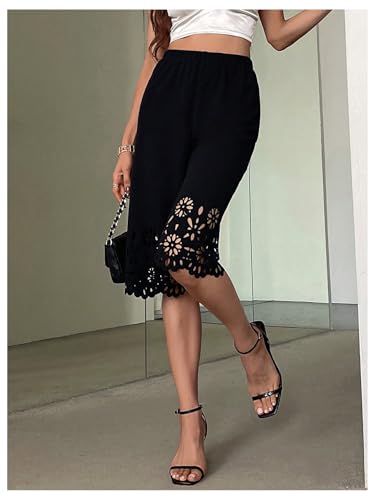 Milumia Women Wide Leg Cut Out Scallop Capris Pants Elegant Low Rise Cropped Trousers4